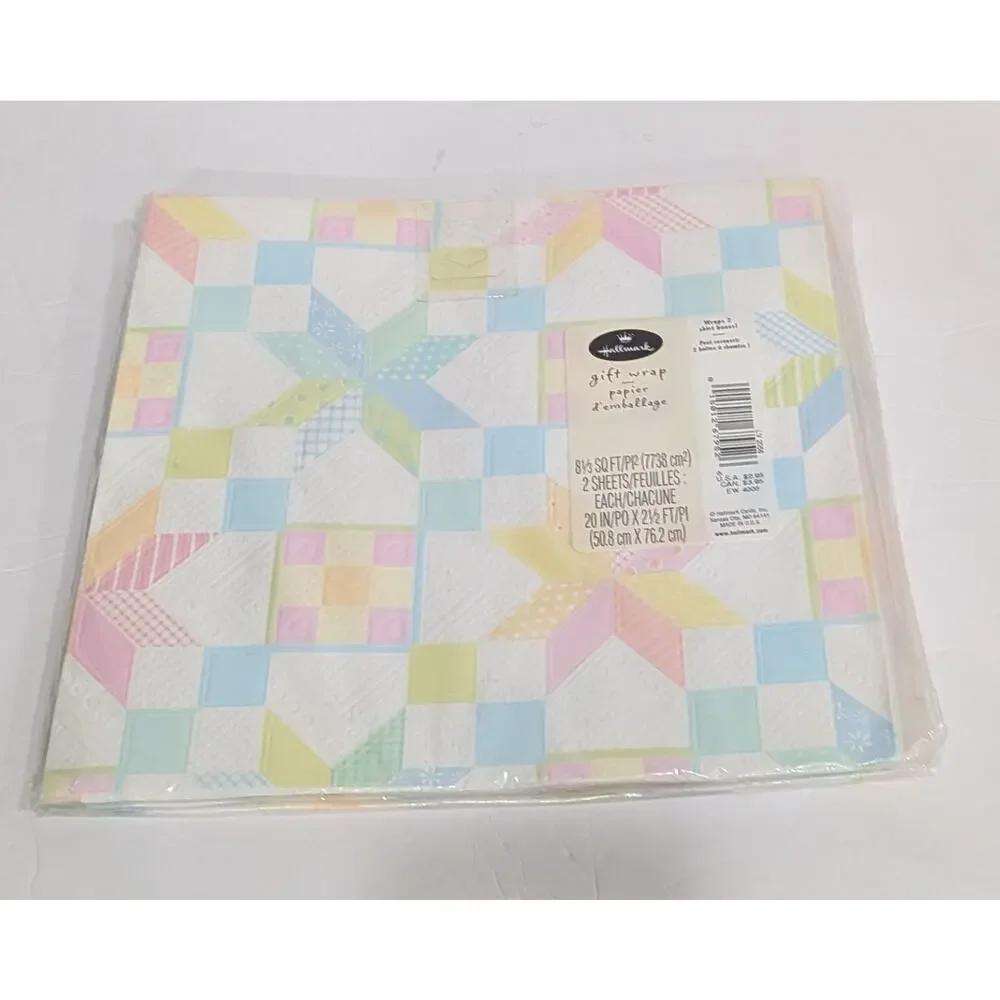 Vintage Hallmark White & Pink Quilt Pattern All Occasion Gift Wrap Cottagecore 5